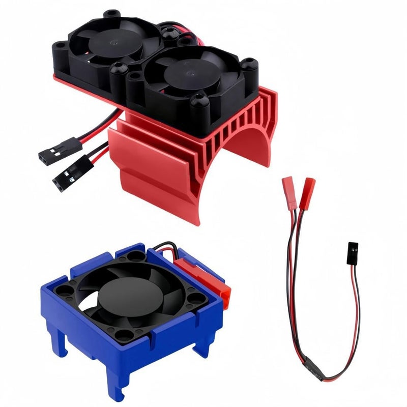 daisyfang VXL-3s ESC Cooling Fan and Motor Cooling Fan Dual Fan Set Compatible with 1/10 Traxxas Slash 4×4 VXL Rustler 4X4 Stampede 4X4 Hoss 4×4 Velineon VXL-3s Heat Sink,Red - Image 1